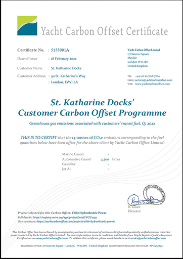 St Katharine Docks Carbon Offset scheme for marina visitors
